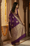 Ashnoor's Choice: Durva Premium~ Viscose Satin Hand-dyed Rangkaath Saree in Purple - verymuchindian.com