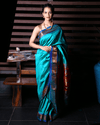 Authentic High Quality Pure Silk Paithani With Most Traditional Double Pallu~ Squalene Blue - verymuchindian.com