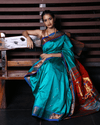 Authentic High Quality Pure Silk Paithani With Most Traditional Double Pallu~ Squalene Blue - verymuchindian.com