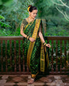 Authentic Pure Silk Handloom Nauvari Paithani Saree in Green - verymuchindian.com