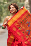 Authentic Pure Silk Handloom Nauvari Paithani Saree in Red - verymuchindian.com