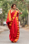 Authentic Pure Silk Handloom Nauvari Paithani Saree in Red - verymuchindian.com