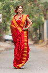 Authentic Pure Silk Handloom Nauvari Paithani Saree in Red - verymuchindian.com