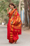 Authentic Pure Silk Handloom Nauvari Paithani Saree in Red - verymuchindian.com