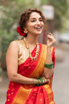 Authentic Pure Silk Handloom Nauvari Paithani Saree in Red - verymuchindian.com