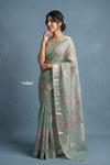 Festive Edit! Handloom Pure Organza Silk Saree with Hand Embroidery in Sage Green