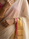 Pure Mul Cotton Handloom Saree with Golden Border - Offwhite pink