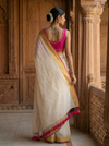 Pure Mul Cotton Handloom Saree with Golden Border - Offwhite pink