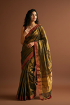 Exclusive Handloom Tissue Mul Saree with Maroon Zari Border in Copper