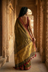 Exclusive Handloom Tissue Mul Saree with Maroon Zari Border in Copper