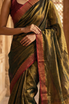 Exclusive Handloom Tissue Mul Saree with Maroon Zari Border in Copper