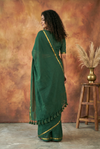 Pure Mul Cotton Handloom Sarees with Intricate Gold Borders ~ Dark Green