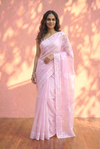 Sehaj ~ Exclusive Hand-Stitched Appliqué Weave Cotton Saree Floral Appliqué Pallu Blush Pink
