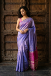 Dupion Tissue Silk Saree with Contrast Zari Pallu in Lavender Glow