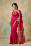 Virasat 2.0 ~ Handloom Pure Cotton Paithani With Designer Phulkari Motif Pallu ~ Fuchsia Pink