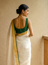 Pure Mul Cotton Handloom Saree with Golden Border - Offwhite Green