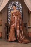 Bengal Gatha ~ Designer Chanderi Cotton Silk Saree in Brown - verymuchindian.com