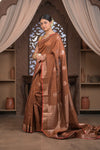 Bengal Gatha ~ Designer Chanderi Cotton Silk Saree in Brown - verymuchindian.com