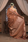 Bengal Gatha ~ Designer Chanderi Cotton Silk Saree in Brown - verymuchindian.com
