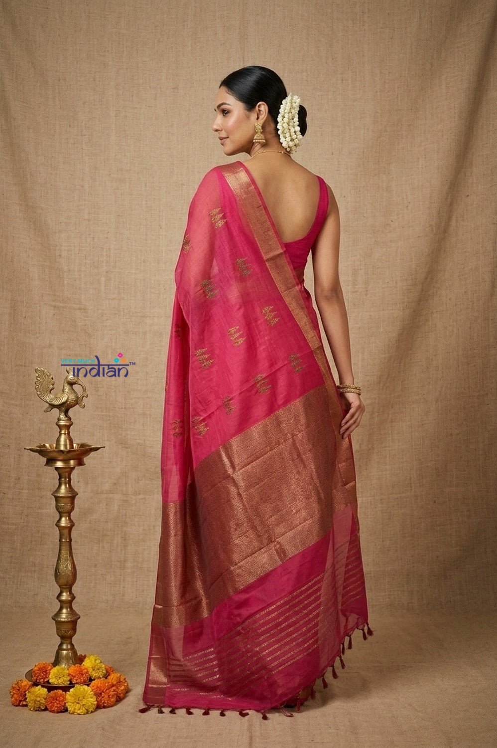 Bengal Gatha ~ Designer Chanderi Cotton Silk Saree in Magenta Pink - verymuchindian.com