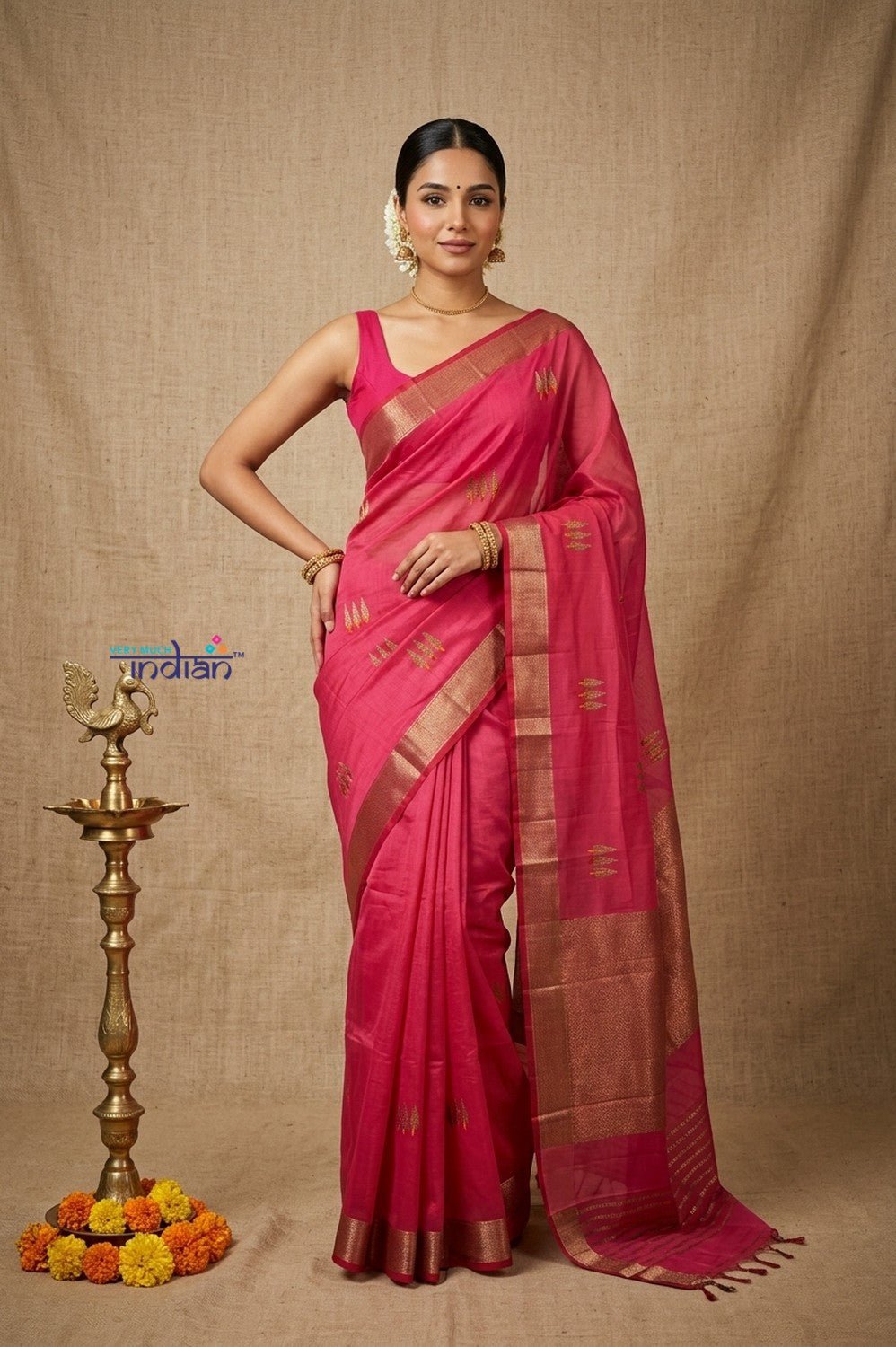 Bengal Gatha ~ Designer Chanderi Cotton Silk Saree in Magenta Pink - verymuchindian.com
