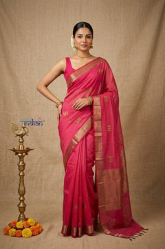 Bengal Gatha ~ Designer Chanderi Cotton Silk Saree in Magenta Pink - verymuchindian.com