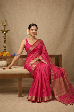 Bengal Gatha ~ Designer Chanderi Cotton Silk Saree in Magenta Pink - verymuchindian.com