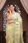 Bengal Gatha ~ Designer Chanderi Cotton Silk Saree with Circular Pattern in Champagne Yellow - verymuchindian.com