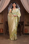 Bengal Gatha ~ Designer Chanderi Cotton Silk Saree with Circular Pattern in Champagne Yellow - verymuchindian.com