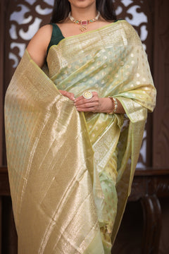 Bengal Gatha ~ Designer Chanderi Cotton Silk Saree with Circular Pattern in Champagne Yellow - verymuchindian.com