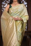 Bengal Gatha ~ Designer Chanderi Cotton Silk Saree with Circular Pattern in Champagne Yellow - verymuchindian.com