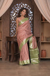 Bengal Gatha ~ Designer Chanderi Cotton Silk Saree with Circular Pattern in Dusty Blush Pink - verymuchindian.com