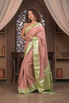 Bengal Gatha ~ Designer Chanderi Cotton Silk Saree with Circular Pattern in Dusty Blush Pink - verymuchindian.com