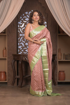Bengal Gatha ~ Designer Chanderi Cotton Silk Saree with Circular Pattern in Dusty Blush Pink - verymuchindian.com