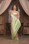 Bengal Gatha ~ Designer Chanderi Cotton Silk Saree with Circular Pattern in Dusty Blush Pink - verymuchindian.com