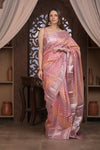 Bengal Gatha ~ Designer Chanderi Cotton Silk Saree with Circular Pattern in Peach Pink - verymuchindian.com