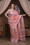 Bengal Gatha ~ Designer Chanderi Cotton Silk Saree with Circular Pattern in Peach Pink - verymuchindian.com