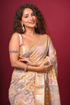 Bengal Gatha ~ Designer Chanderi Cotton Silk Saree with Diamond Pattern in Sunset Orange - verymuchindian.com