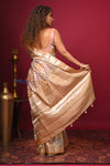 Bengal Gatha ~ Designer Chanderi Cotton Silk Saree with Diamond Pattern in Sunset Orange - verymuchindian.com