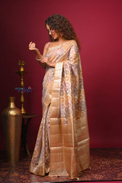 Bengal Gatha ~ Designer Chanderi Cotton Silk Saree with Diamond Pattern in Sunset Orange - verymuchindian.com