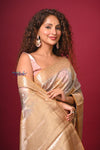 Bengal Gatha ~ Designer Chanderi Cotton Silk Saree with Diamond Pattern in Sunset Orange - verymuchindian.com