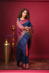 Bengal Gatha ~ Designer Chanderi Cotton Silk Saree with Digital Bandhani Print in Blue and Red - verymuchindian.com