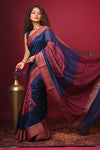 Bengal Gatha ~ Designer Chanderi Cotton Silk Saree with Digital Bandhani Print in Blue and Red - verymuchindian.com