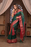 Bengal Gatha ~ Designer Chanderi Cotton Silk Saree with Digital Bandhani Print in Royal Green and Red - verymuchindian.com