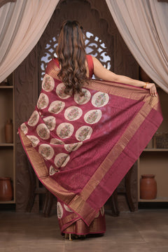 Bengal Gatha ~ Designer Chanderi Cotton Silk Saree with Digital Print in Red and White - verymuchindian.com