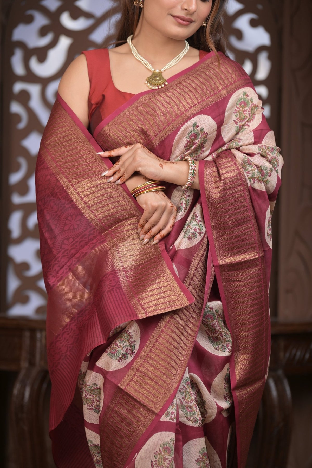 Bengal Gatha ~ Designer Chanderi Cotton Silk Saree with Digital Print in Red and White - verymuchindian.com
