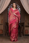 Bengal Gatha ~ Designer Chanderi Cotton Silk Saree with Digital Print in Shades of Pink - verymuchindian.com