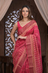 Bengal Gatha ~ Designer Chanderi Cotton Silk Saree with Digital Print in Shades of Pink - verymuchindian.com