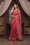 Bengal Gatha ~ Designer Chanderi Cotton Silk Saree with Digital Print in Shades of Pink - verymuchindian.com