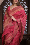 Bengal Gatha ~ Designer Chanderi Cotton Silk Saree with Digital Print in Shades of Pink - verymuchindian.com
